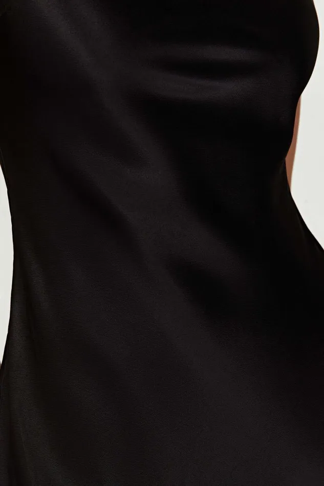 Women Valentina Satin Mini Dress 8211 Black Black Meshki Mini Dresses