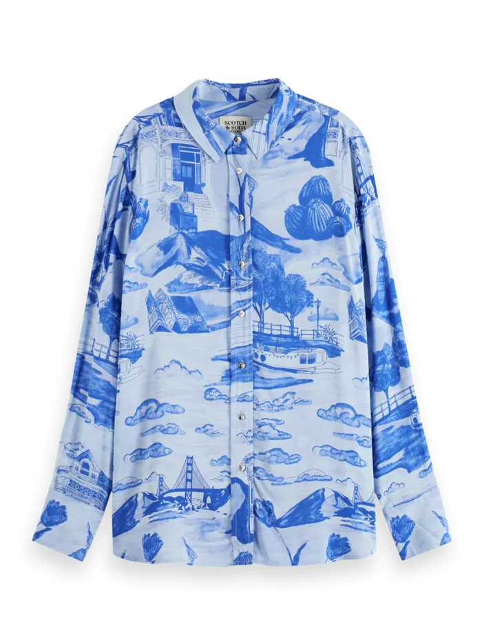 Women VISCOSE PRINTED RELAXED FIT SHIRT Poetry Leopard Military Scotch and Soda Tops and TShirts