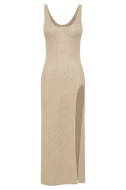 Women Vittoria Boucle Maxi Dress With Split 8211 Wheat Wheat Meshki Maxi Dresses