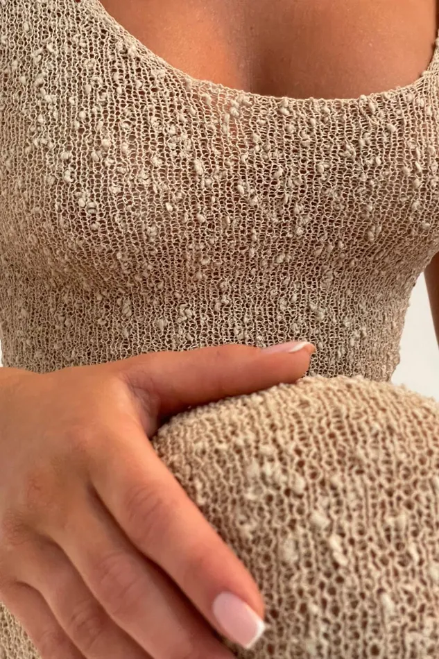Women Vittoria Boucle Maxi Dress With Split 8211 Wheat Wheat Meshki Maxi Dresses
