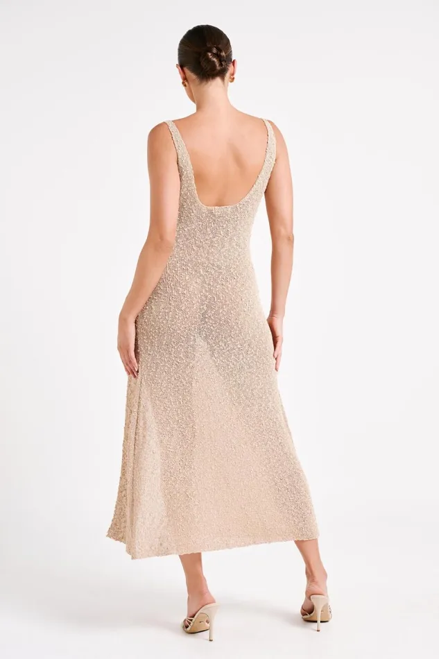 Women Vittoria Boucle Maxi Dress With Split 8211 Wheat Wheat Meshki Maxi Dresses