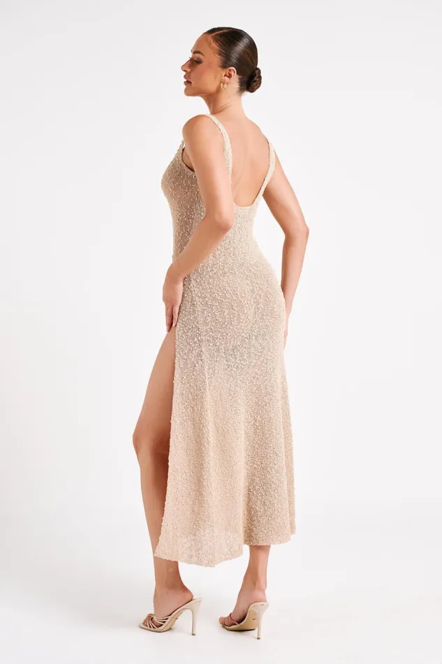 Women Vittoria Boucle Maxi Dress With Split 8211 Wheat Wheat Meshki Maxi Dresses