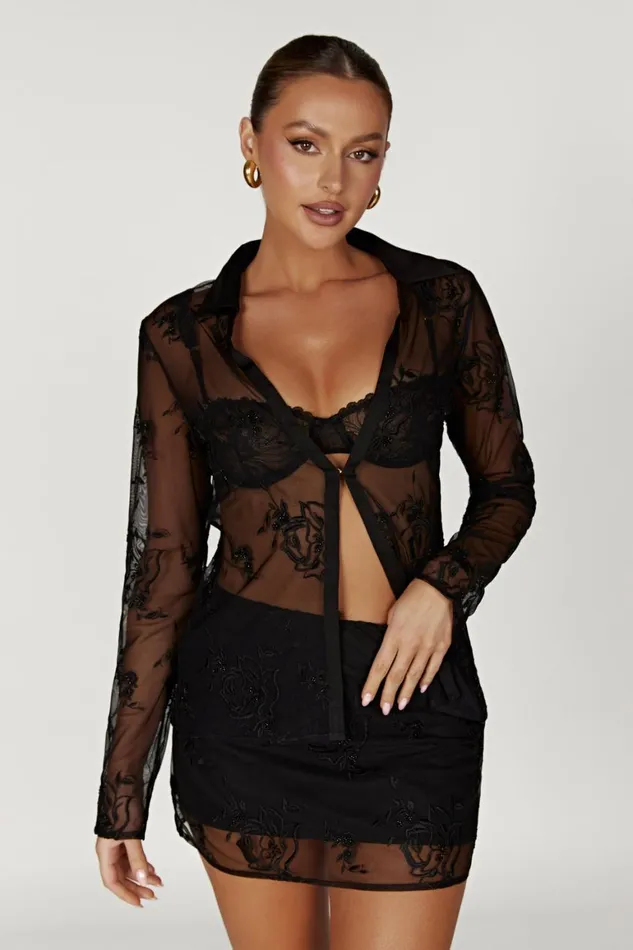 Women Vivica Embroidered Mesh Mini Skirt 8211 Black Black Meshki Skirts Women Vivica Embroidered Mesh Mini Skirt 8211 Black Black Meshki Skirts