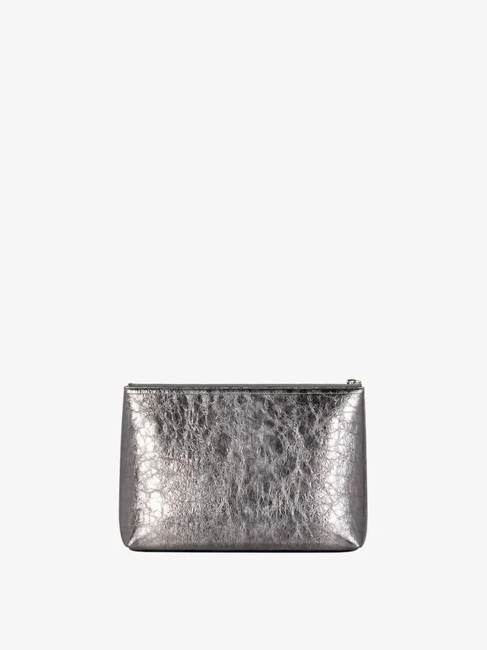 Women Wallets and Card Holders Givenchy Voyou Pouch In Laminated Leather Silvery Grey