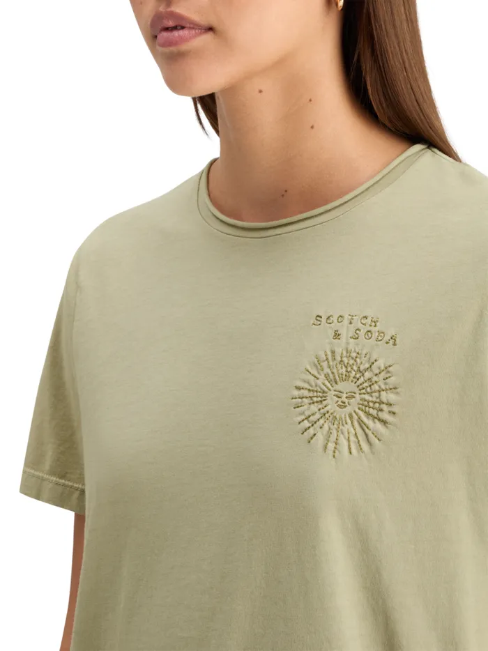 Women WASHED WITH CHEST ARTWORK RELAXED FIT TSHIRT Washed Sage Scotch and Soda Tops and TShirts Women WASHED WITH CHEST ARTWORK RELAXED FIT TSHIRT Washed Sage Scotch and Soda Tops and TShirts