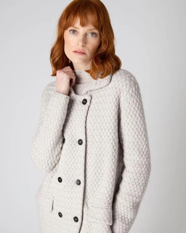 Women Women039s Basketweave Double Breasted Cashmere CoatIn Pebble Grey Pebble Grey NPeal Coats and Jackets