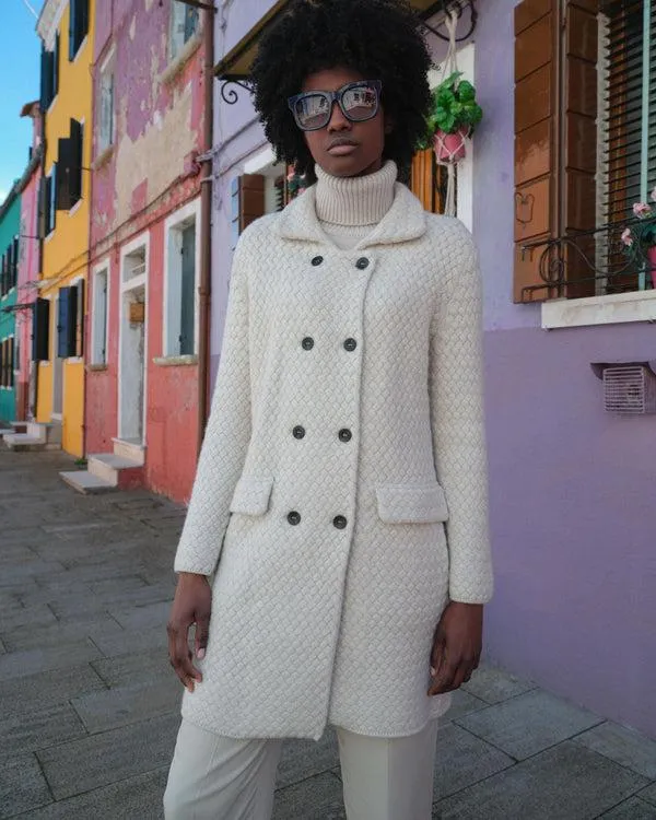 Women Women039s Basketweave Double Breasted Cashmere CoatIn Pebble Grey Pebble Grey NPeal Coats and Jackets