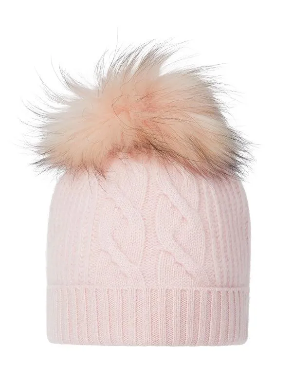 Women Women039s Cable Cashmere Hat With Fur PomIn Quartz Pink Quartz Pink NPeal Hats
