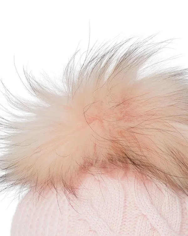 Women Women039s Cable Cashmere Hat With Fur PomIn Quartz Pink Quartz Pink NPeal Hats