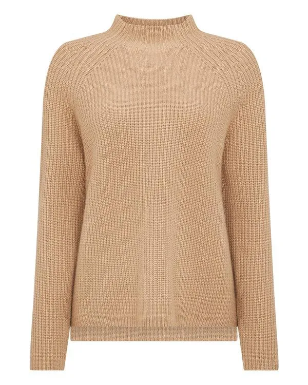 Women Women039s Fisherman Rib Funnel Cashmere SweaterIn Sahara Brown Sahara Brown NPeal Turtle Necks
