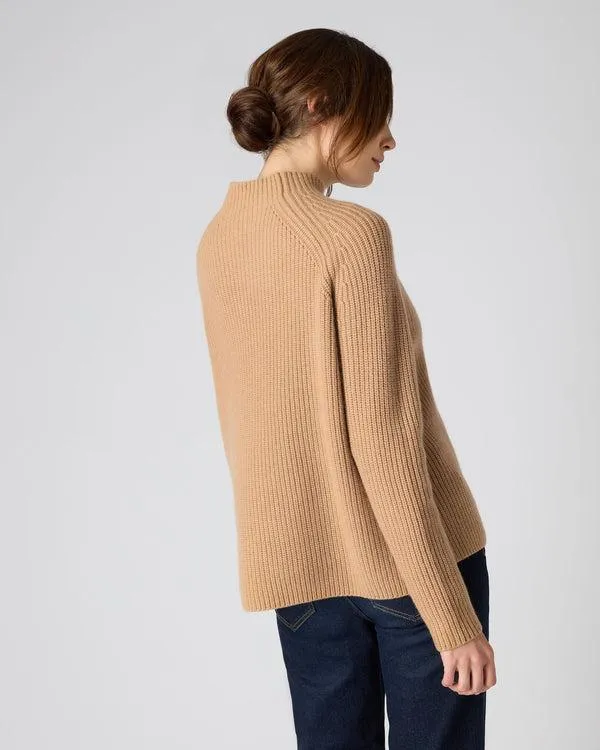 Women Women039s Fisherman Rib Funnel Cashmere SweaterIn Sahara Brown Sahara Brown NPeal Turtle Necks