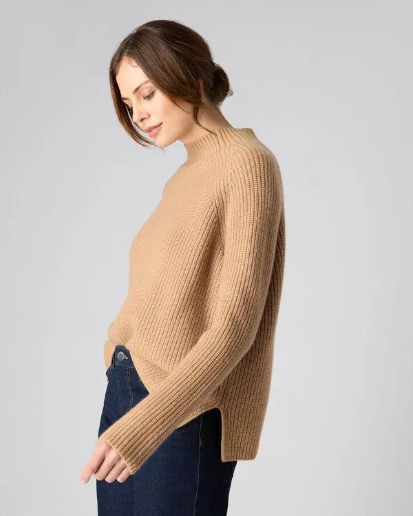 Women Women039s Fisherman Rib Funnel Cashmere SweaterIn Sahara Brown Sahara Brown NPeal Turtle Necks