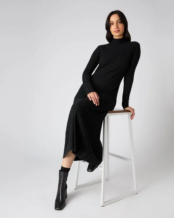 Women Women039s Long Ribbed Cashmere DressIn Black Black NPeal Dresses and Skirts