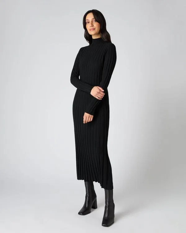 Women Women039s Long Ribbed Cashmere DressIn Black Black NPeal Dresses and Skirts