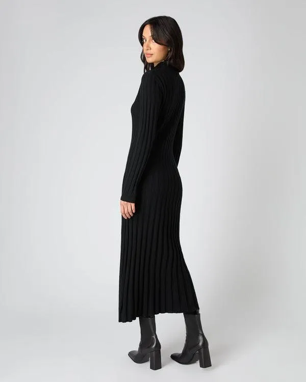 Women Women039s Long Ribbed Cashmere DressIn Black Black NPeal Dresses and Skirts