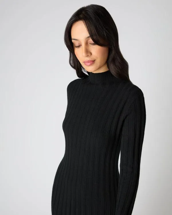 Women Women039s Long Ribbed Cashmere DressIn Black Black NPeal Dresses and Skirts