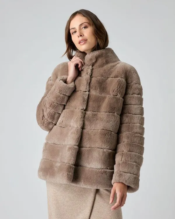 Women Women039s Rex Fur Ribbed JacketIn Taupe Brown Taupe Brown NPeal Coats and Jackets