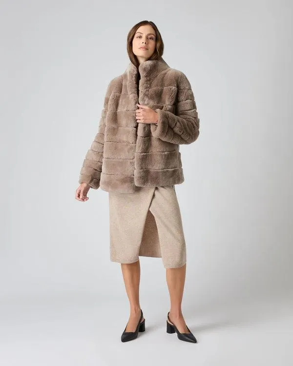 Women Women039s Rex Fur Ribbed JacketIn Taupe Brown Taupe Brown NPeal Coats and Jackets