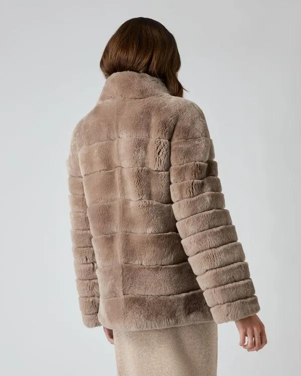 Women Women039s Rex Fur Ribbed JacketIn Taupe Brown Taupe Brown NPeal Coats and Jackets