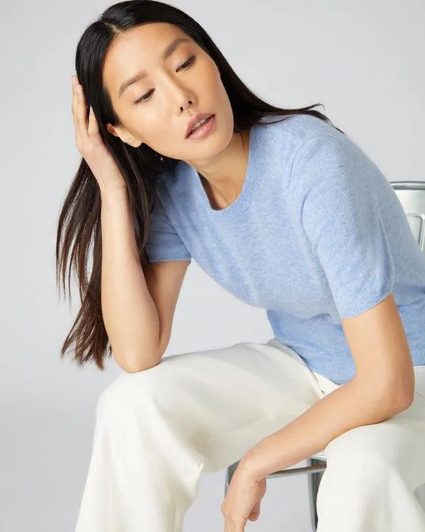 Women Women039s Round Neck Cashmere T ShirtIn Cornflower Blue Cornflower Blue NPeal Tops and Tshirts