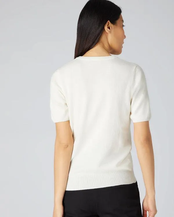 Women Women039s Round Neck Cashmere T ShirtIn New Ivory White New Ivory White NPeal Tops and Tshirts