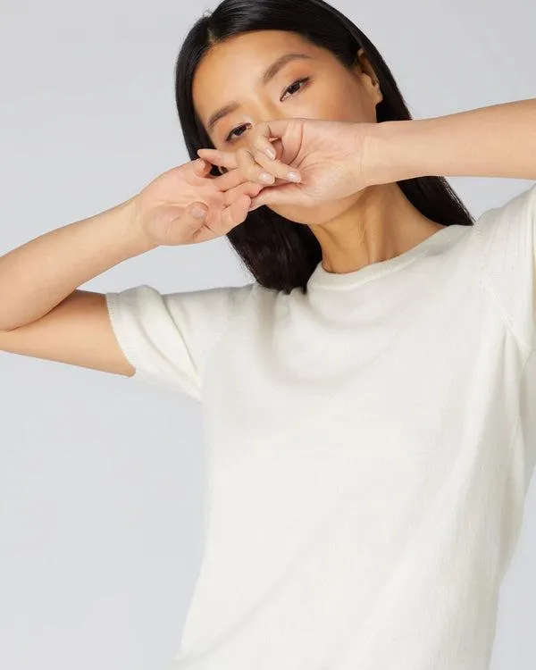 Women Women039s Round Neck Cashmere T ShirtIn New Ivory White New Ivory White NPeal Tops and Tshirts