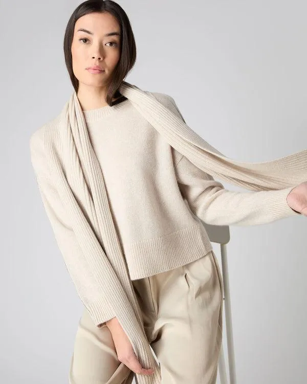 Women Women039s Short Ribbed Cashmere Scarf With LurexIn Ecru White Sparkle Ecru White Sparkle NPeal Cashmere Scarves