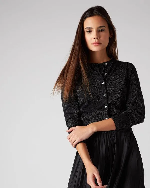 Women Women039s Superfine Cropped Cashmere Cardigan With LurexIn Black Sparkle Black Sparkle NPeal Cardigans