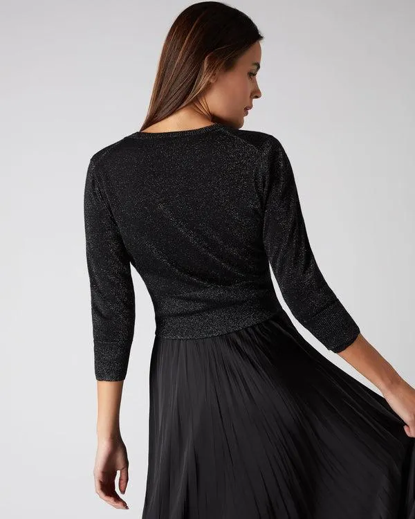 Women Women039s Superfine Cropped Cashmere Cardigan With LurexIn Black Sparkle Black Sparkle NPeal Cardigans