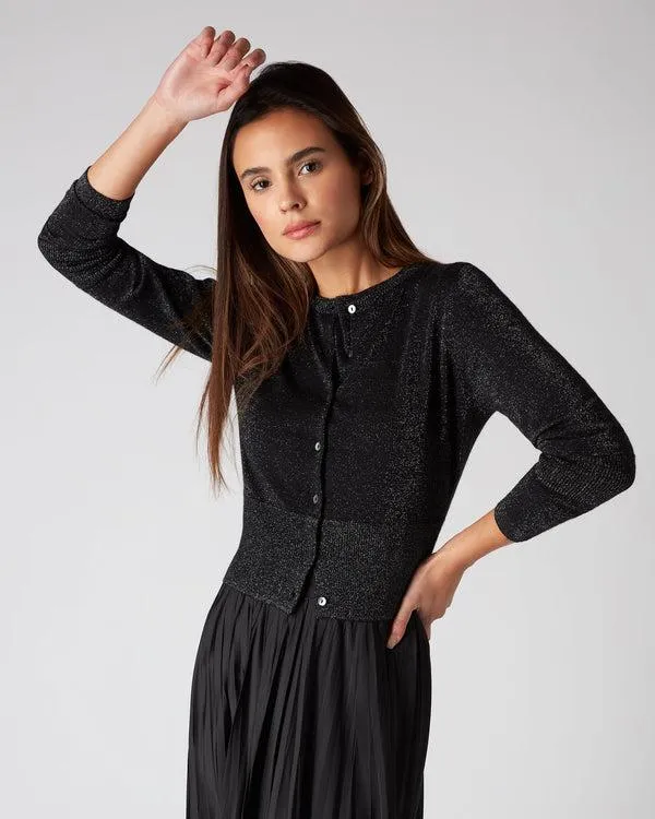 Women Women039s Superfine Cropped Cashmere Cardigan With LurexIn Black Sparkle Black Sparkle NPeal Cardigans