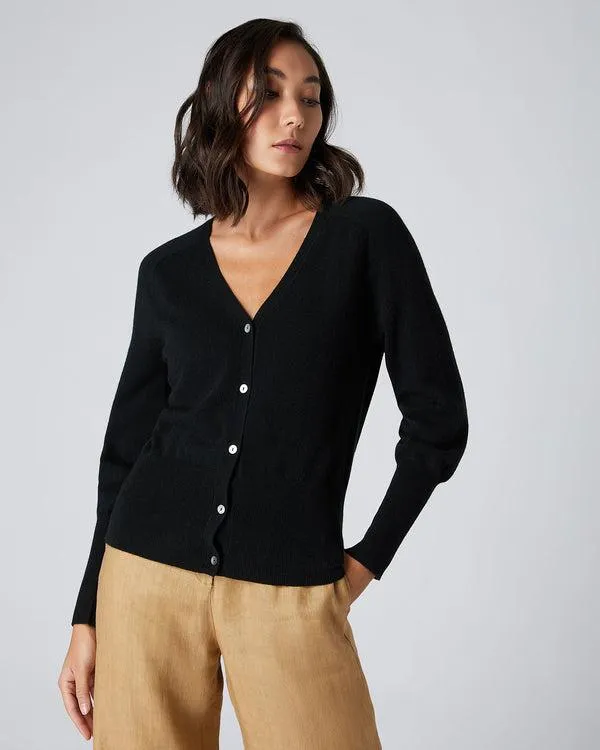 Women Women039s V Necked Cashmere CardiganIn Black Black NPeal Cardigans