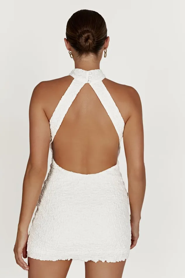 Women Yuki Textured Halter Mini Dress 8211 White White Meshki Mini Dresses