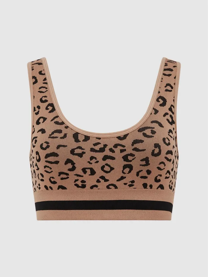 Women Zanzi Daisy The Upside Leopard Print Sports Bra Tan Reiss Socks and Underwear
