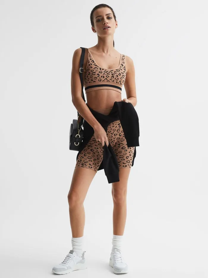 Women Zanzi Daisy The Upside Leopard Print Sports Bra Tan Reiss Socks and Underwear