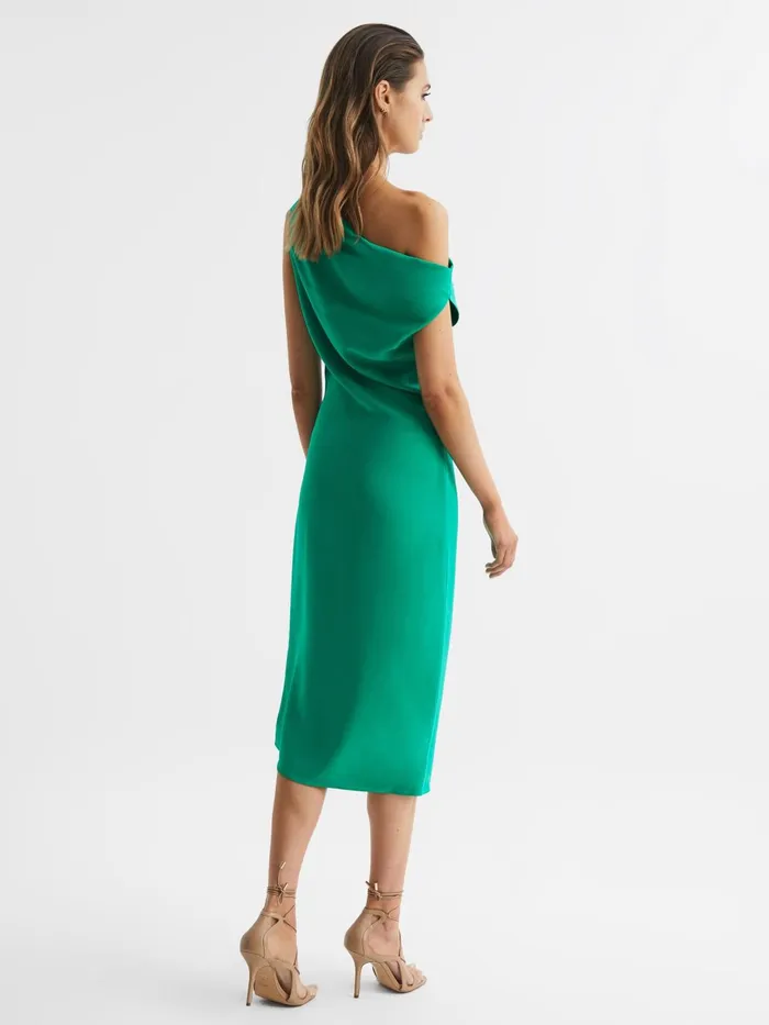 Women Zaria OffShoulder Bodycon Midi Dress Green Reiss Dresses