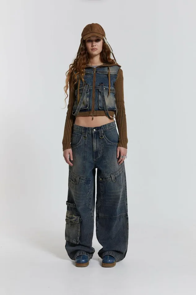 Women Zenith Double Layer Seam Colossus Baggy Jeans Blue Jaded London Jeans