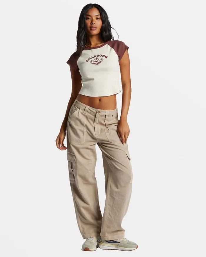 Womens Blissed Cropped Raglan TShirt Choc Chip Billabong Graphic Tees and Tanks Womens Blissed Cropped Raglan TShirt Choc Chip Billabong Graphic Tees and Tanks