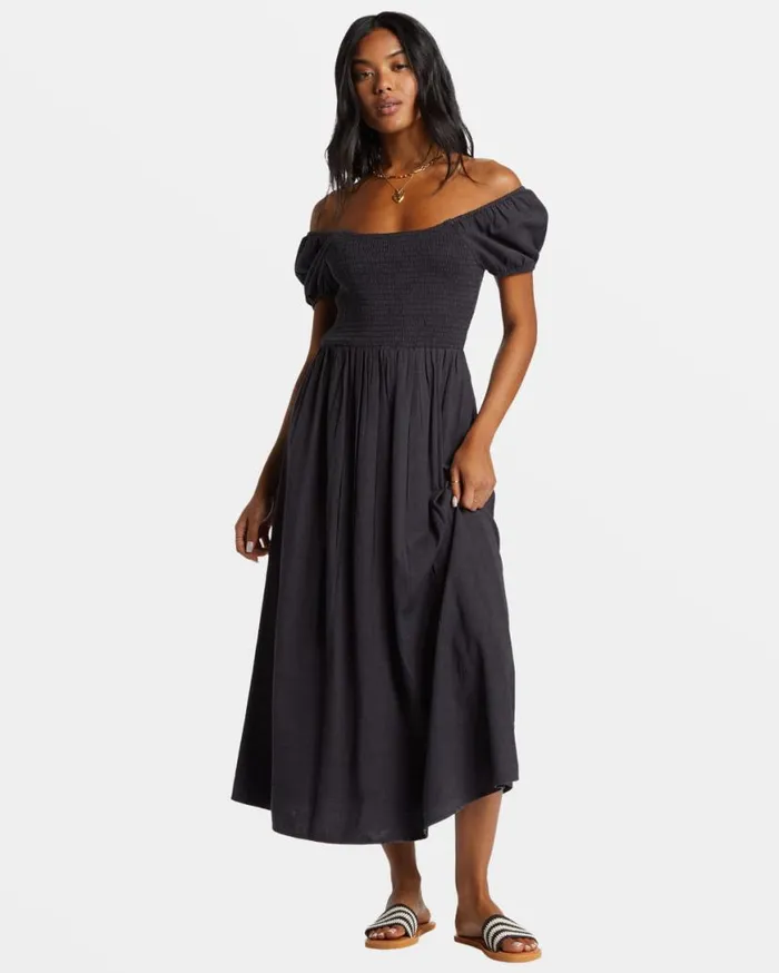 Womens Midnight Sky Midi Dress Black Sands Billabong Dresses