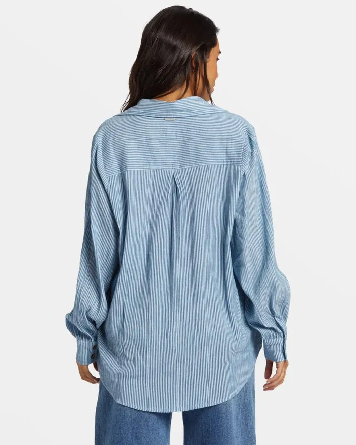 Womens Swell Oversized Long Sleeve Shirt Blue Shadow Billabong Tops