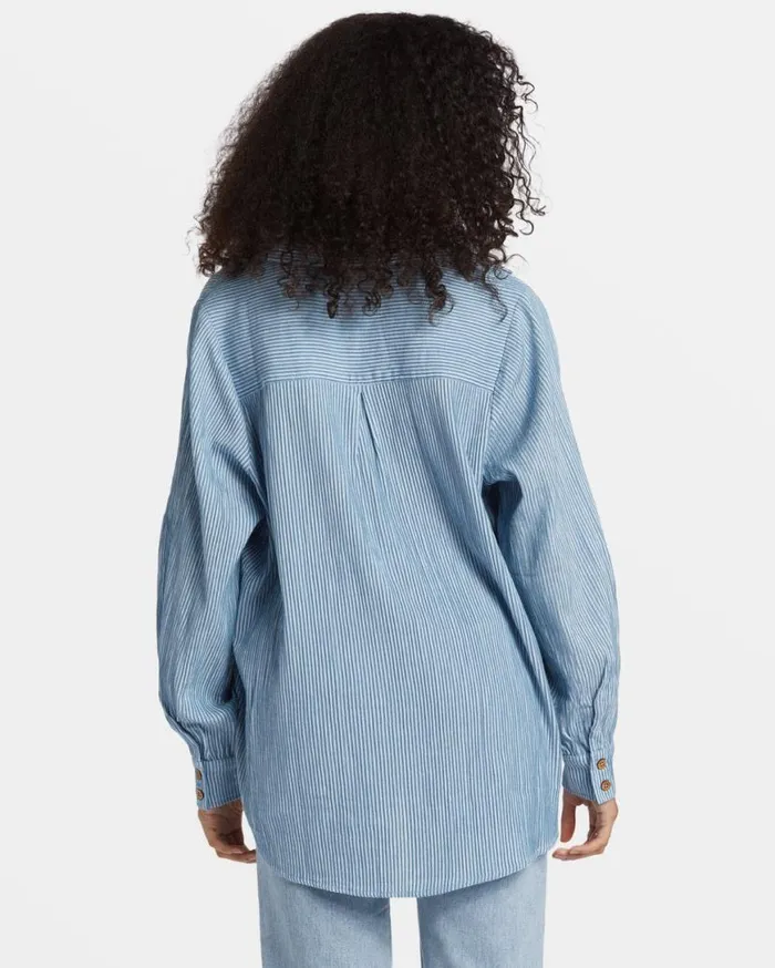 Womens Swell Oversized Long Sleeve Shirt Blue Shadow Billabong Tops