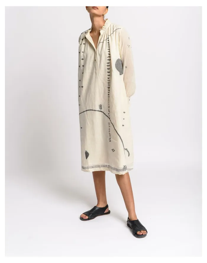World Of Crow Abstract Flared Dress Off White Women Madewell Dresses