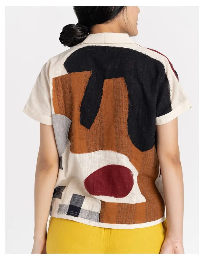 World Of Crow Organic Cotton Boro Boro Shirt Multicolor Women Madewell Tops and Shirts