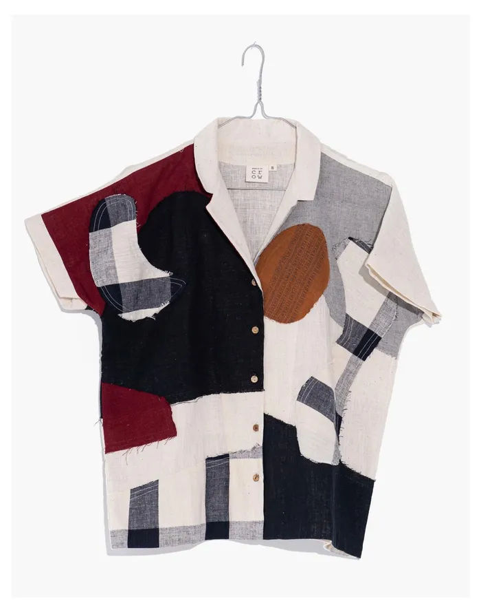 World Of Crow Organic Cotton Boro Boro Shirt Multicolor Women Madewell Tops and Shirts