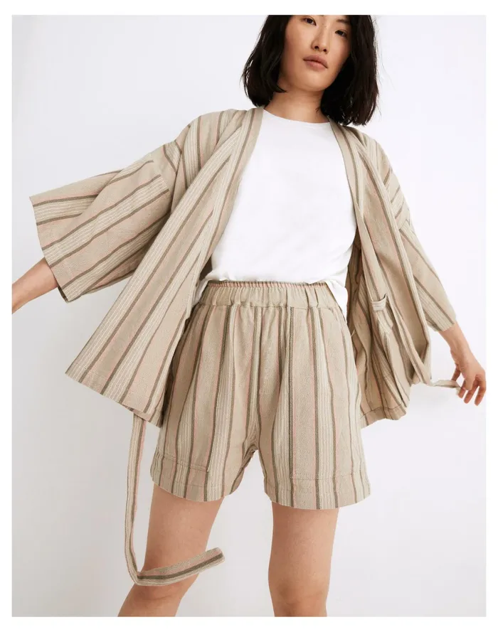X Oddbird Striped Linen Cotton Lounge Pull On Shorts Neutral Women Madewell Pajamas