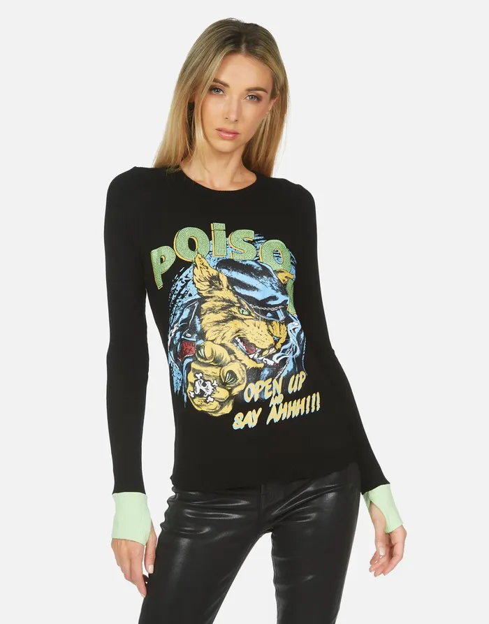 Zelda Poison Cat Black Slime Green Women039s Lauren Moshi Long Sleeve