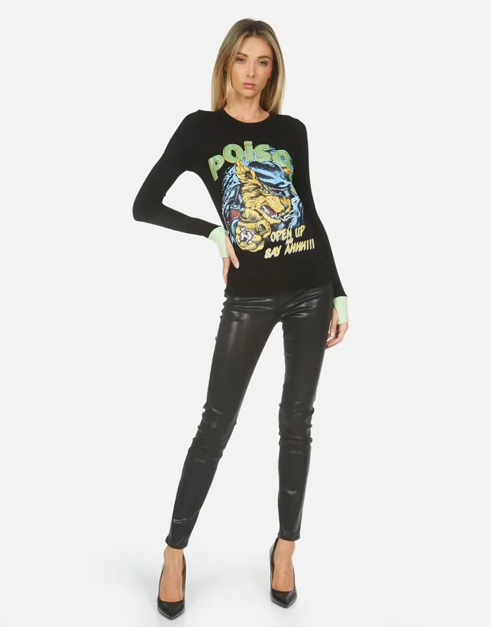Zelda Poison Cat Black Slime Green Women039s Lauren Moshi Long Sleeve