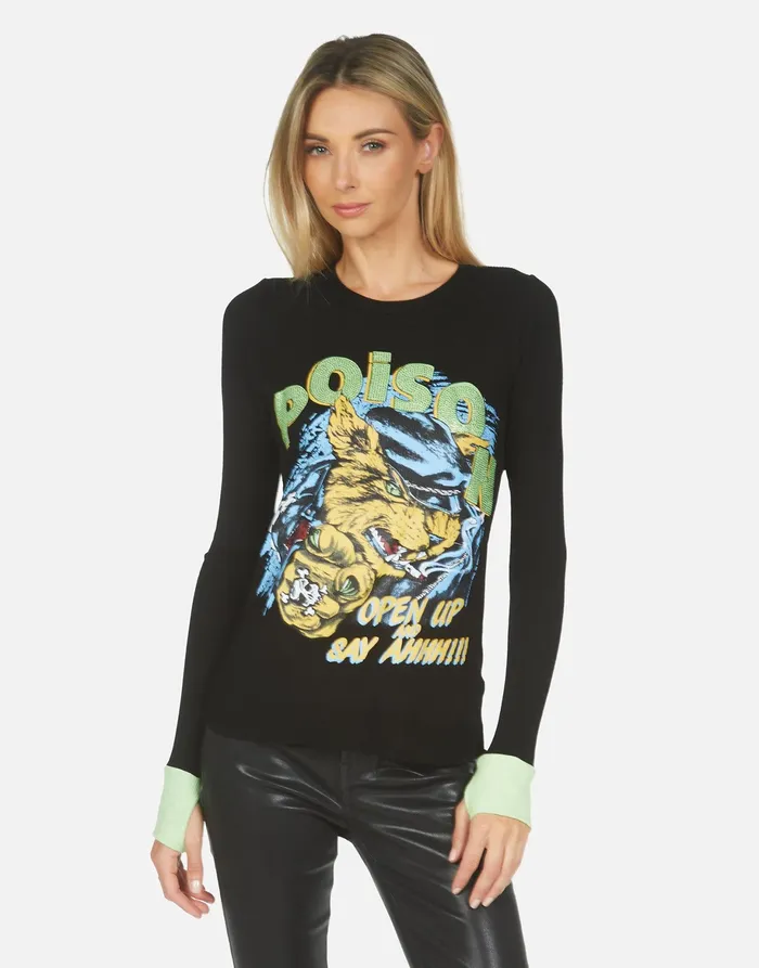 Zelda Poison Cat Black Slime Green Women039s Lauren Moshi Long Sleeve