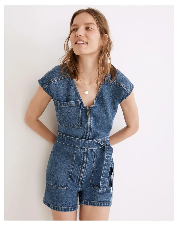 Zip Front Romper Neville Wash Women Madewell Jumpsuits and Overalls Zip Front Romper Neville Wash Women Madewell Jumpsuits and Overalls