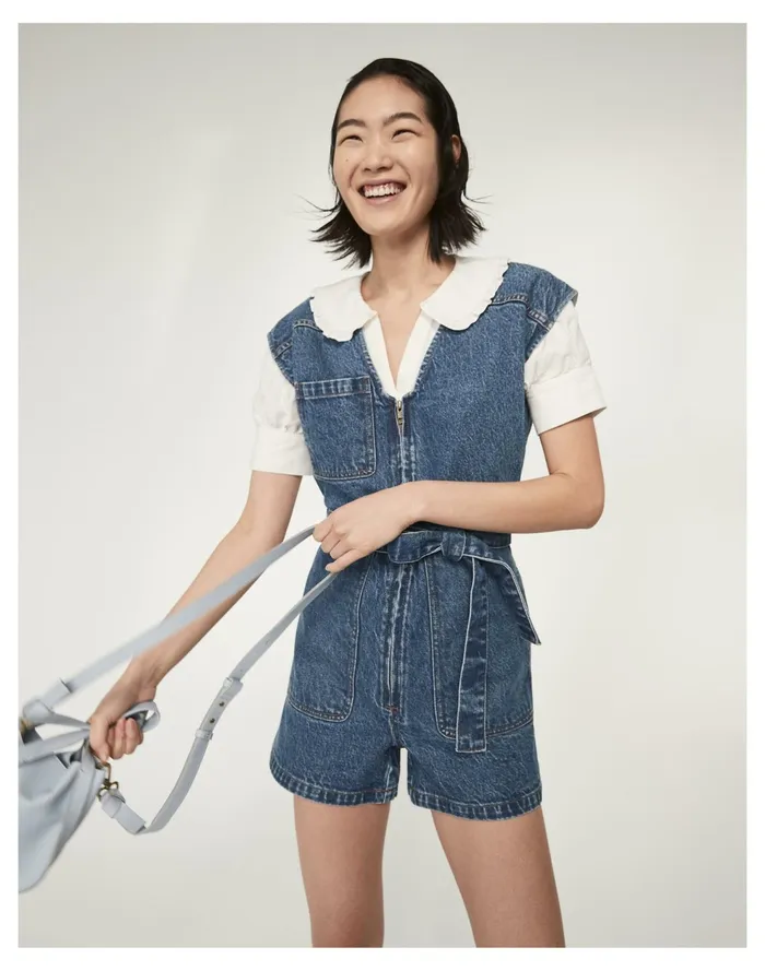 Zip Front Romper Neville Wash Women Madewell Jumpsuits and Overalls Zip Front Romper Neville Wash Women Madewell Jumpsuits and Overalls